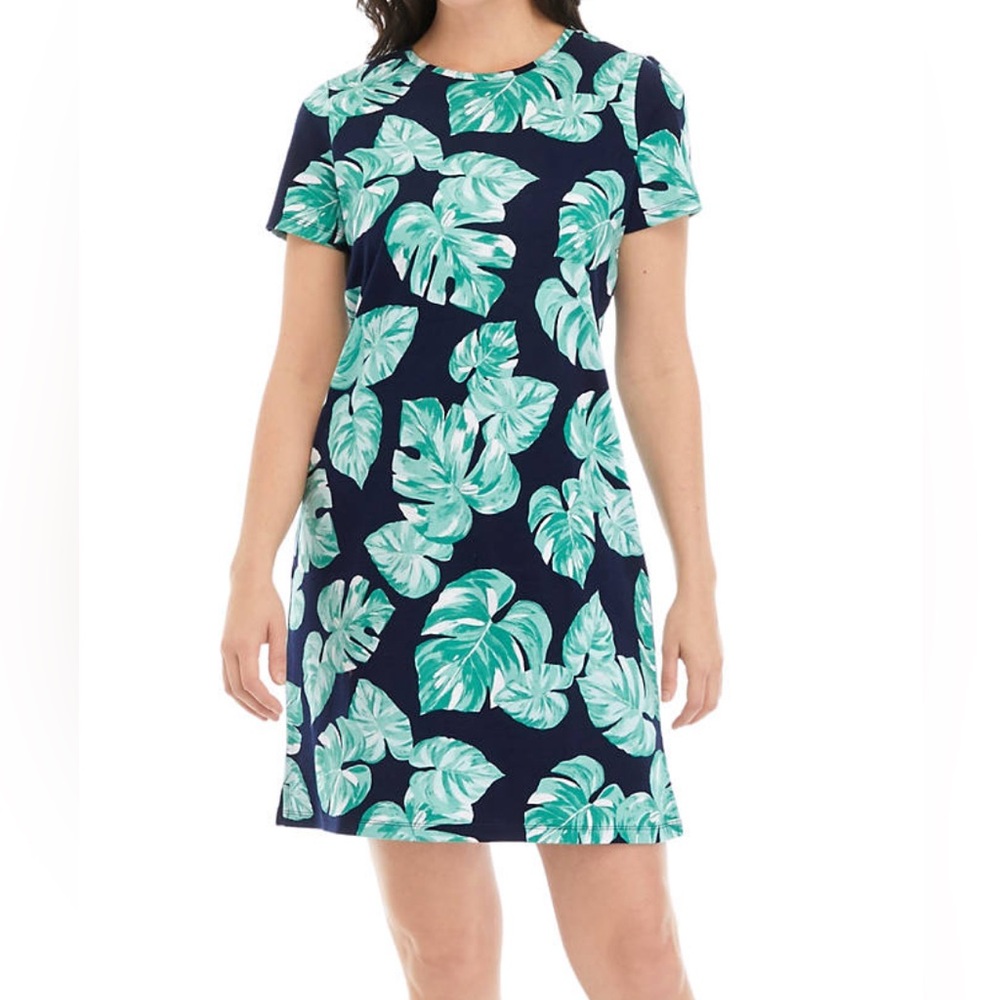 Kim Rogers Tshirt Dress Leaves Short Sleeve Like New Sz XL